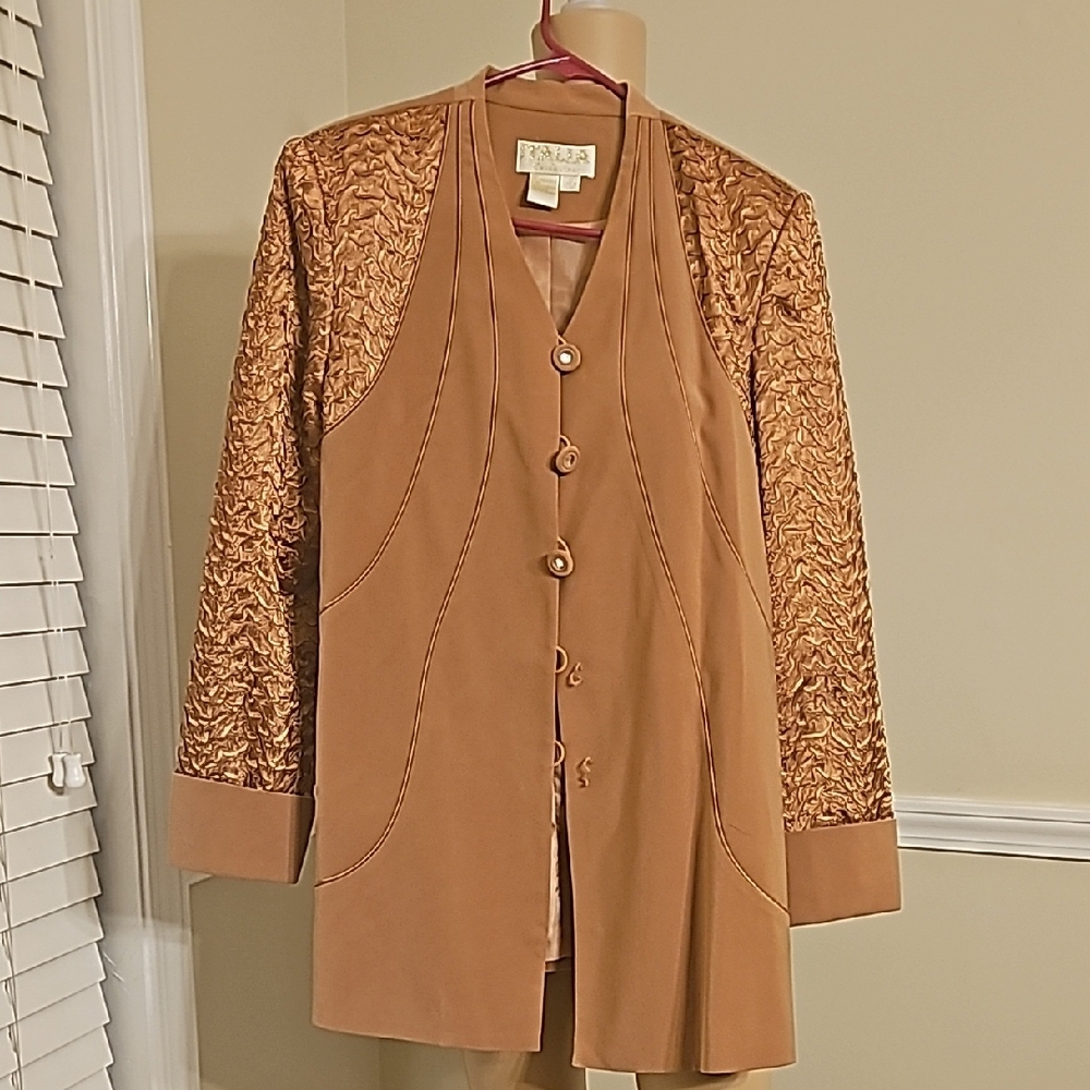 Elegant Brown Longline Jacket And Skirt